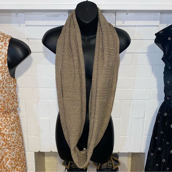 New York & Company Taupe / Beige Infinity Scarf with Metallic Gold thread Detail - Picture 1 of 6